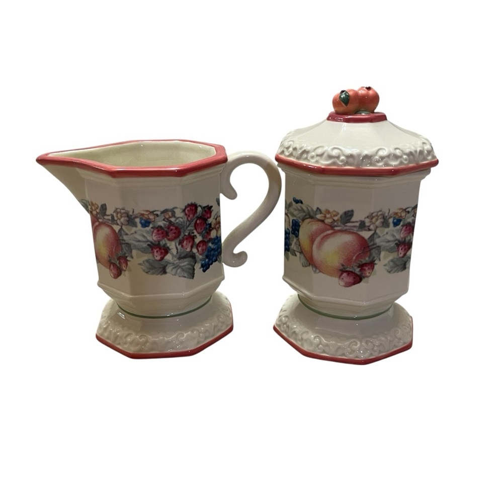 Vintage MCM Avon Sweet Country Harvest Ceramic Fruit Cream Sugar Containers